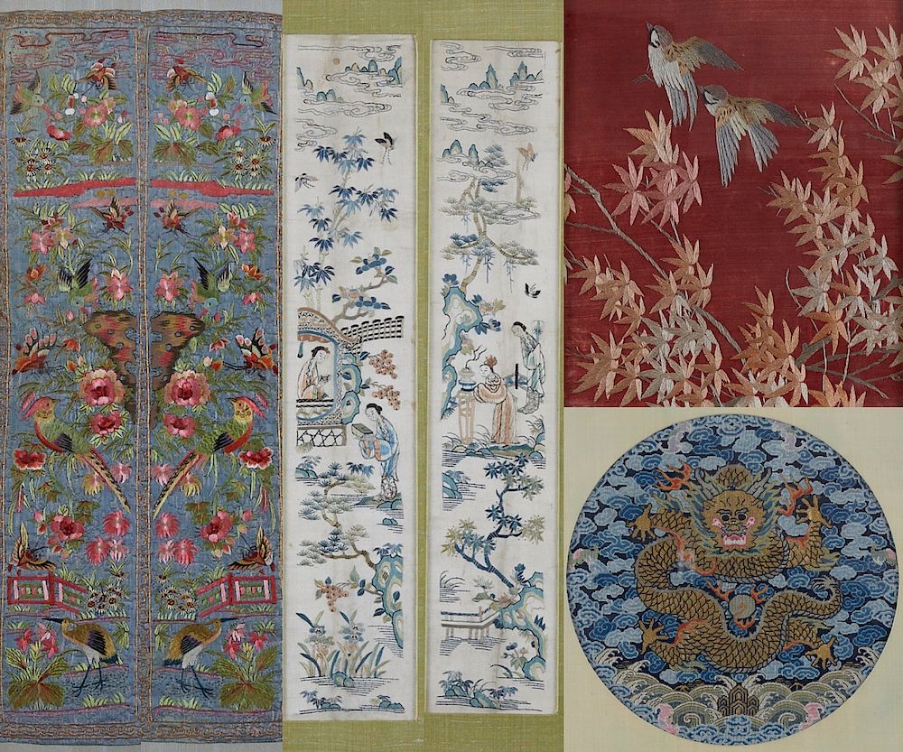 Appraisal: Grp Framed Chinese Silk Embroideries Nice group of of Chinese