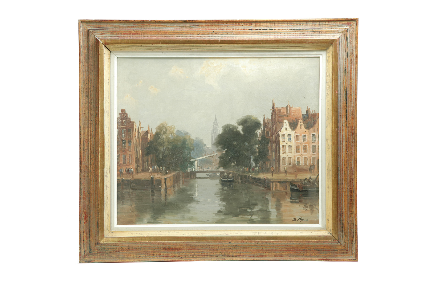 Appraisal: FRAMED CITYSCAPE HARBOR AT AMSTERDAM SIGNED ERICH DEMMIN GERMANY B