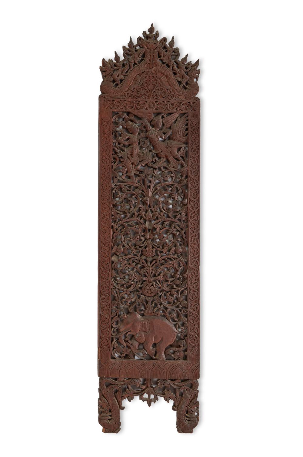 Appraisal: A Thai carved wood panel th Century The carved wood