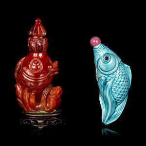 Appraisal: Two Chinese Fish-Form Snuff Bottles FIRST HALF OF TH CENTURY