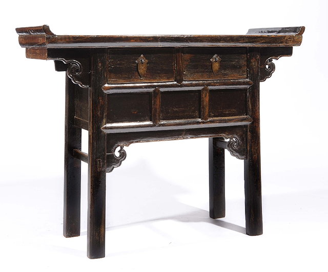 Appraisal: A Chinese stained elm altar tablefitted two drawers cm across