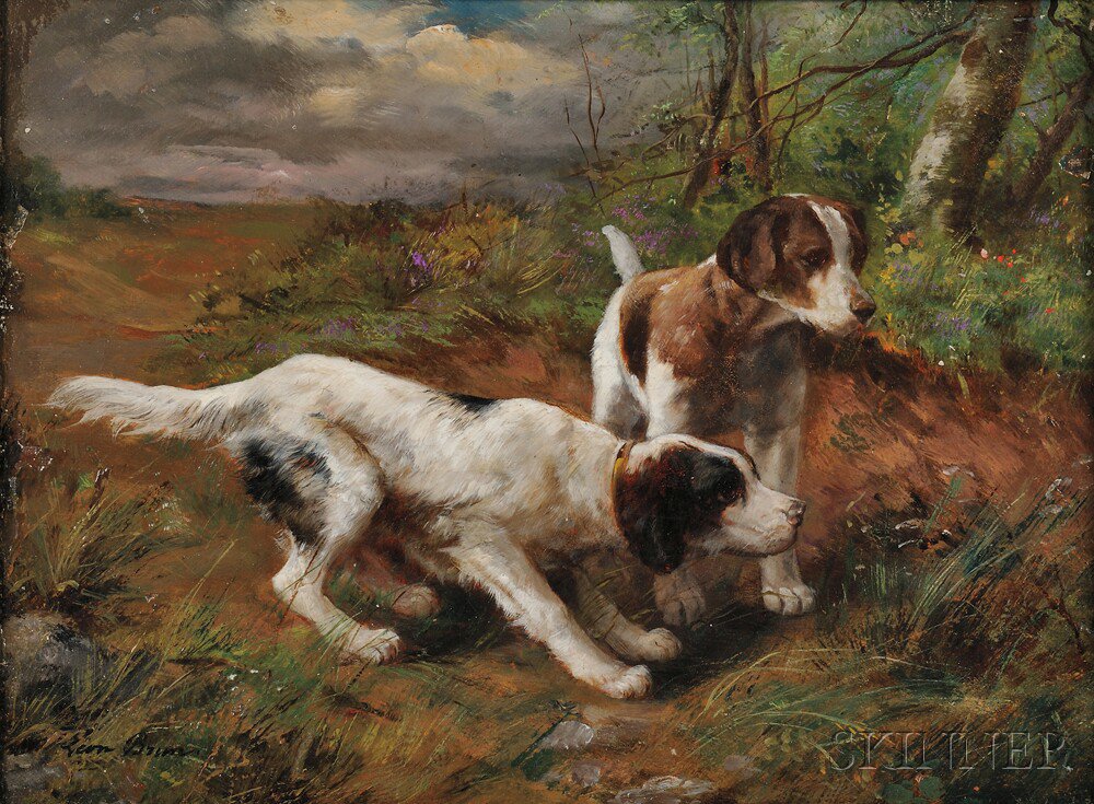 Appraisal: Alfred Arthur Brunel de Neuville French - Two Hunting Dogs