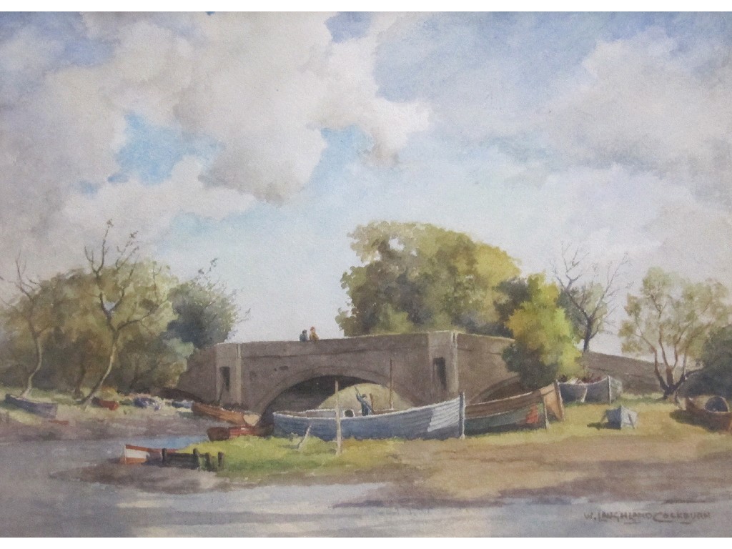 Appraisal: W LAUGHLAND COCKBURN fl - Watercolour 'The Bridge Inchinnan' signed