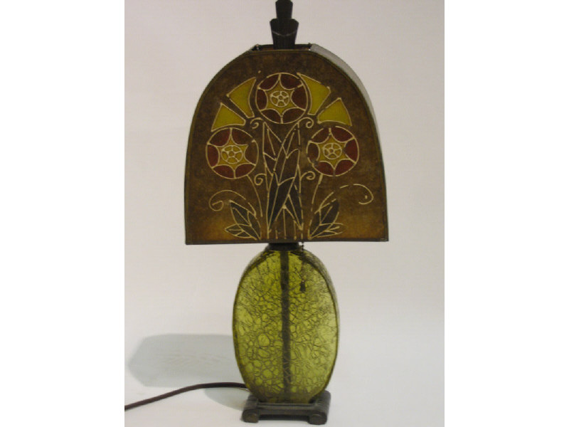 Appraisal: ART DECO GLASS BOUDOIR LAMP the mottled green glass base