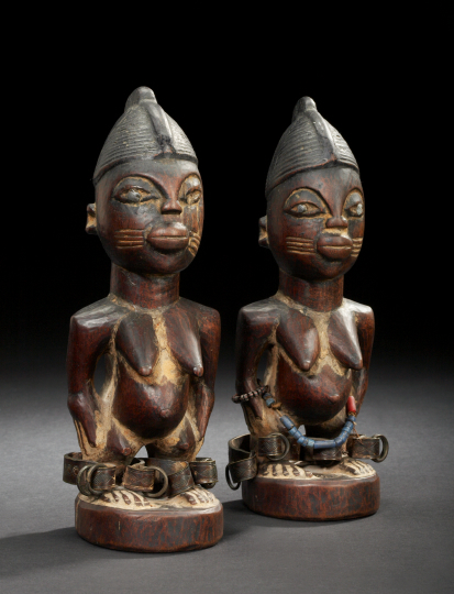 Appraisal: Yoruba Peoples Female Twin Figures or Ibeji Nigeria each of