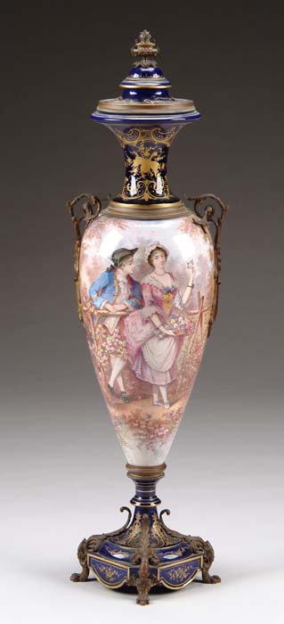 Appraisal: LARGE THREE PART SEVRES COVERED URN The ormolu mounted vase