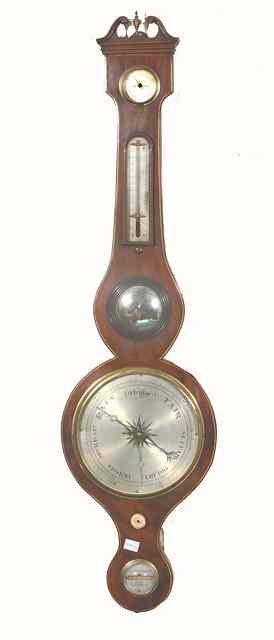 Appraisal: A TH CENTURY MAHOGANY FIVE GLASS WHEEL BAROMETER having an