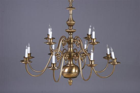 Appraisal: ENGLISH BRASS TWELVE-LIGHT CHANDELIER th century With scrolling branches and