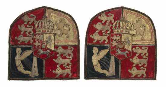 Appraisal: A Pair of English Embroidered Panels depicting crests Height x