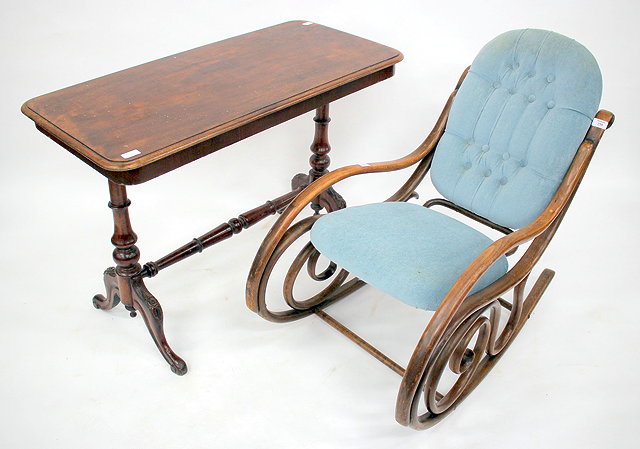 Appraisal: A BLUE DRALON BUTTON UPHOLSTERED BENTWOOD ROCKING CHAIR cm wide