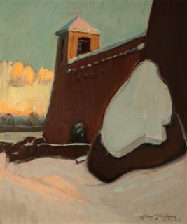 Appraisal: JERRY JORDAN BORN OIL ON CANVAS 'RANCHOS DE TAOS Titled