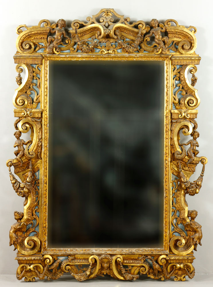 Appraisal: - Italian Carved Gilt Mirror Italian mirror carved gilt with