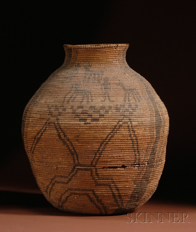 Appraisal: Southwest Coiled Basketry Olla Apache c late th century the