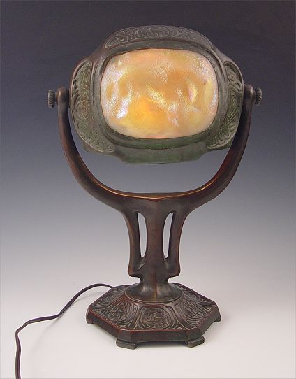 Appraisal: TIFFANY FAVRILE GLASS AND BRONZE TURTLEBACK TILE DESK LAMP Circa