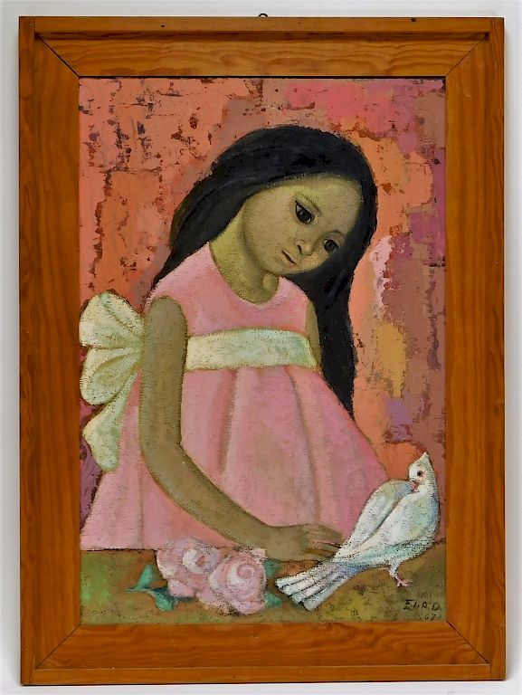 Appraisal: Mexican Social Realist Painting of a Girl Dove Mexico th