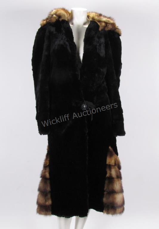 Appraisal: A vintage lady's fur coat full-length black fur with contrasting