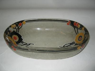 Appraisal: AN ART DECO CONTINENTAL GLASS BOWL of oval form enamelled