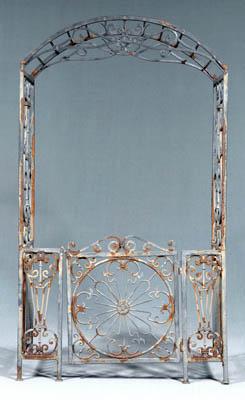 Appraisal: Painted wrought iron garden trellis arched top scrolled trelliswork and