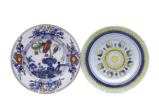 Appraisal: A Delftware polychrome dish th Centurywith provincial French flower designs