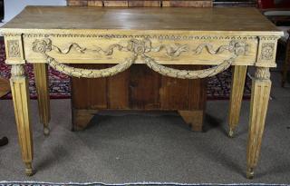 Appraisal: French Provincial style carved fruitwood console table French Provincial style