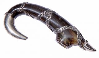 Appraisal: Horn and Silver Dress Cane Handle - Dated - A