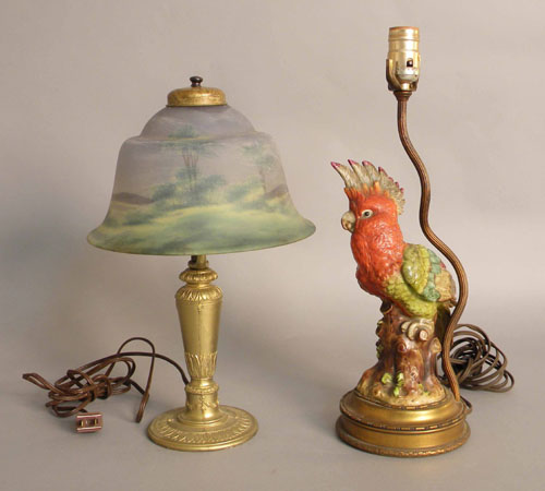 Appraisal: Porcelain parrot form table lamp figure is h together with