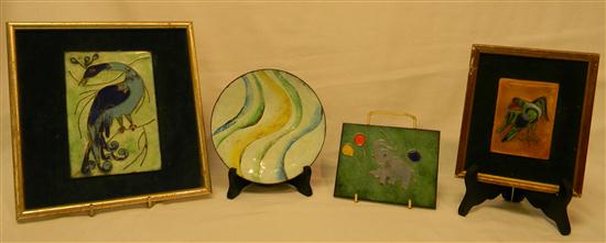 Appraisal: Enamel dish '' along with three enamel plaques one elephant