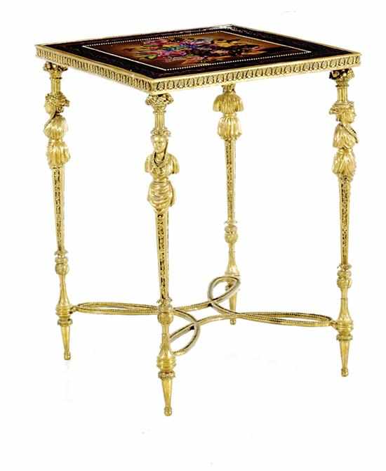 Appraisal: Louis XVI style brass and porcelain table square porcelain top