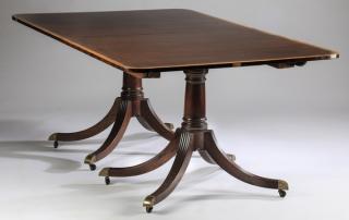 Appraisal: George III style two-pedestal extension dining table executed in mahogany