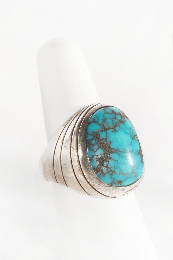 Appraisal: A Navajo Silver and Turquoise Ring Navajo A Silver and