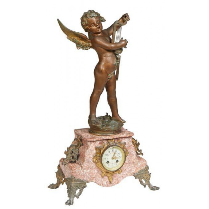 Appraisal: French Bronze Patinated Spelter and Marble Mantel Clock c surmounted