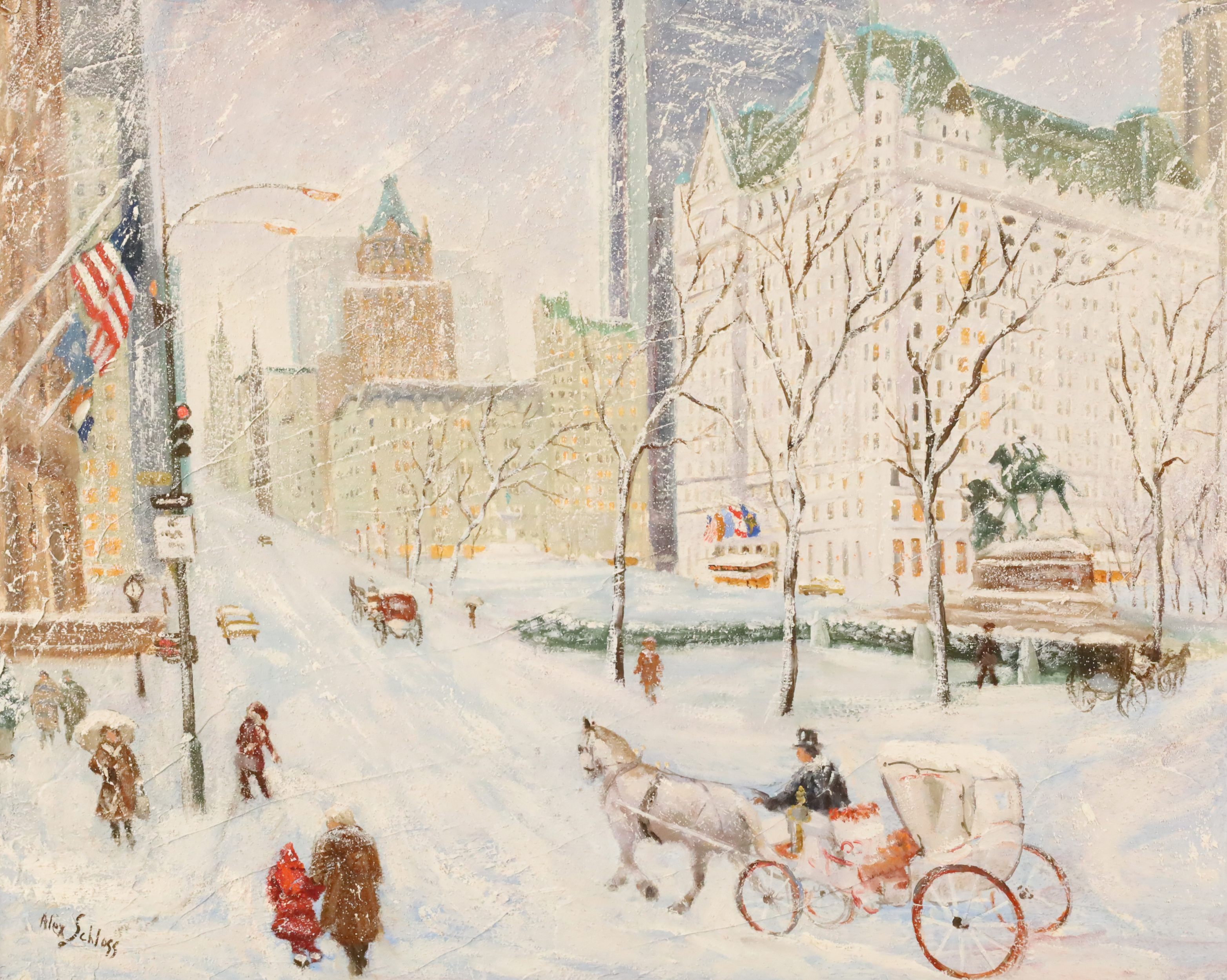 Appraisal: SIR ALEX SCHLOSS AMERICAN - Oil on board winter scene