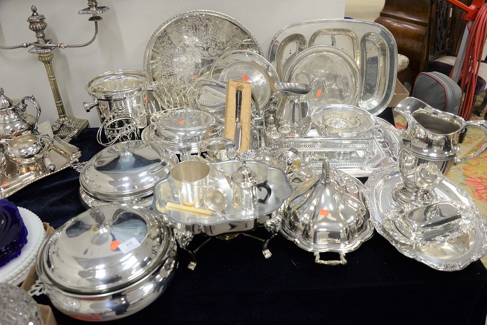 Appraisal: Large Group of Silver Plate to include two ice buckets