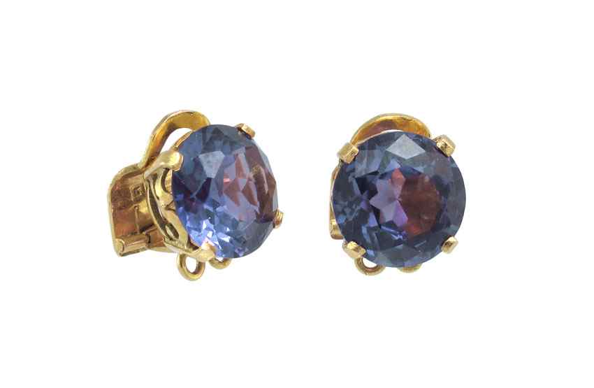 Appraisal: K GOLD CHANGING COLOR SAPPHIRE EARRINGS K yellow gold earrings