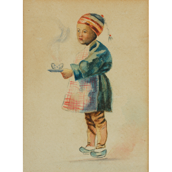 Appraisal: Helen Hyde Attributed - Oriental child with tea cupwatercolor on