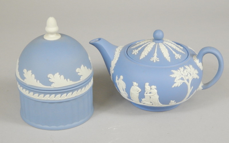 Appraisal: A Wedgwood blue Jasperware dome shaped vase with circular part