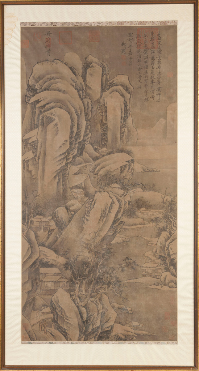 Appraisal: Chinese Scroll Mountain Landscape with Calligraphy Seals