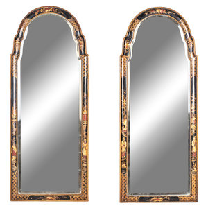 Appraisal: A Pair of Queen Anne Style Black Lacquer and Parcel