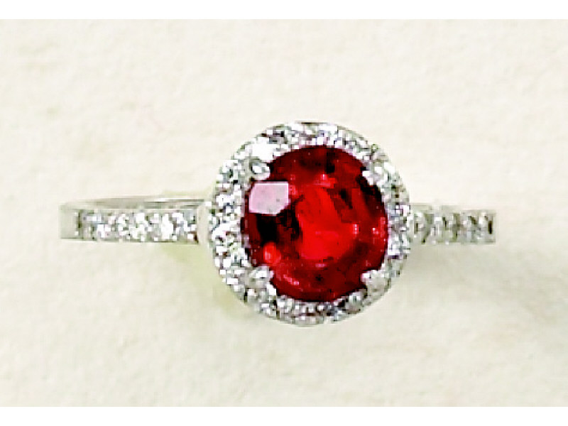 Appraisal: RUBY AND DIAMOND RING k white gold ring set with