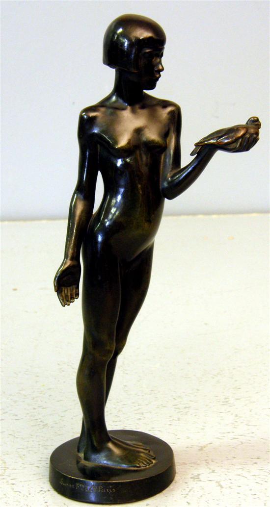 Appraisal: Henry Arnold - Jeune fille la colombe bronze Art Deco