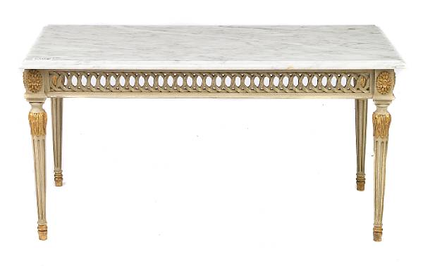 Appraisal: A Louis XVI style painted and parcel gilt coffee table