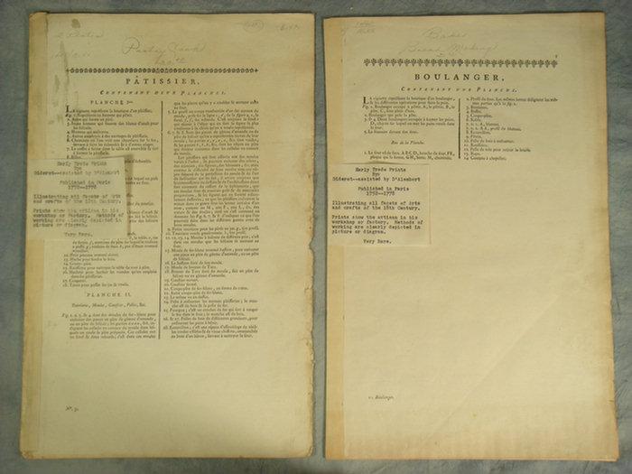 Appraisal: trade engravings Diderot publ Paris - Patissier Boulanger sheet sizr