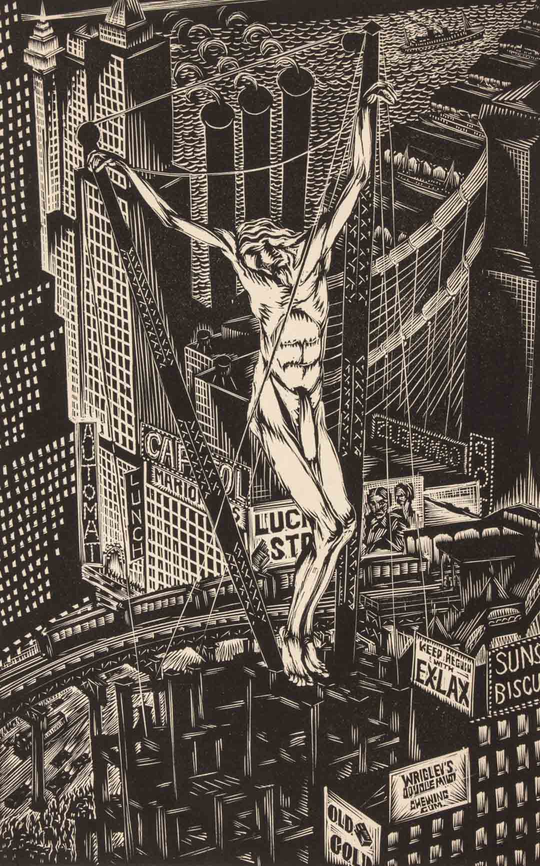 Appraisal: Isaac Friedlander Christ Over New York engraving American - Wood