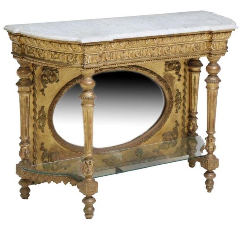 Appraisal: Louis XVI style giltwood pier console table th c having