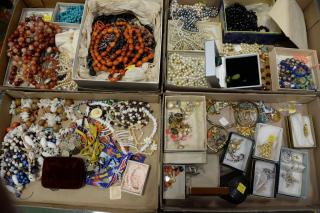 Appraisal: Four tray lots of costume jewelry including coral hardstone silver