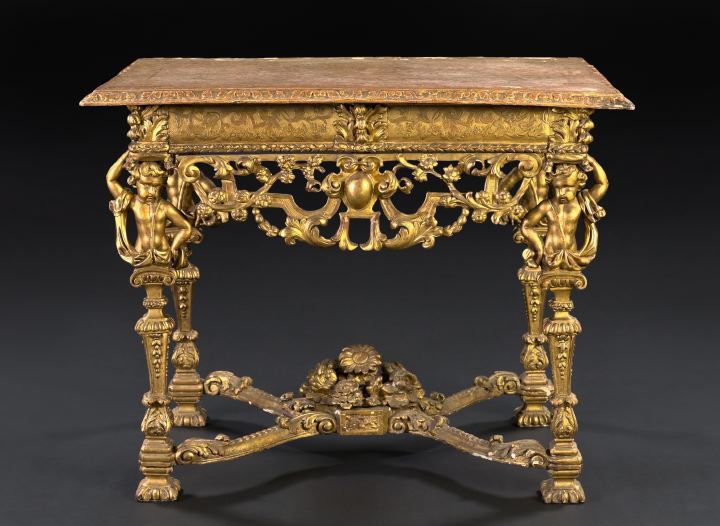 Appraisal: Fine French Highly Carved Giltwood Side Table first quarter th