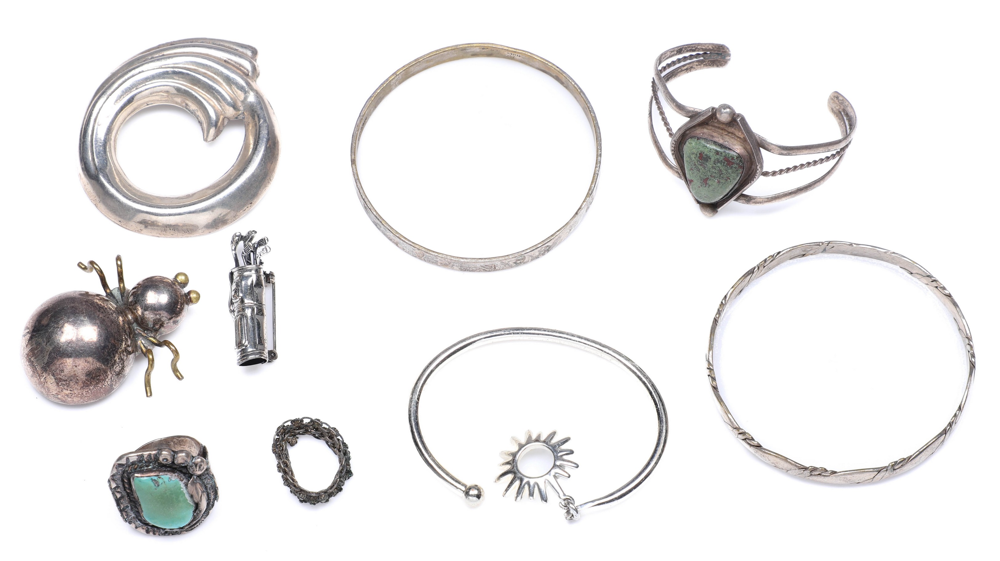 Appraisal: Sterling and silver jewelry group to include sterling and silver