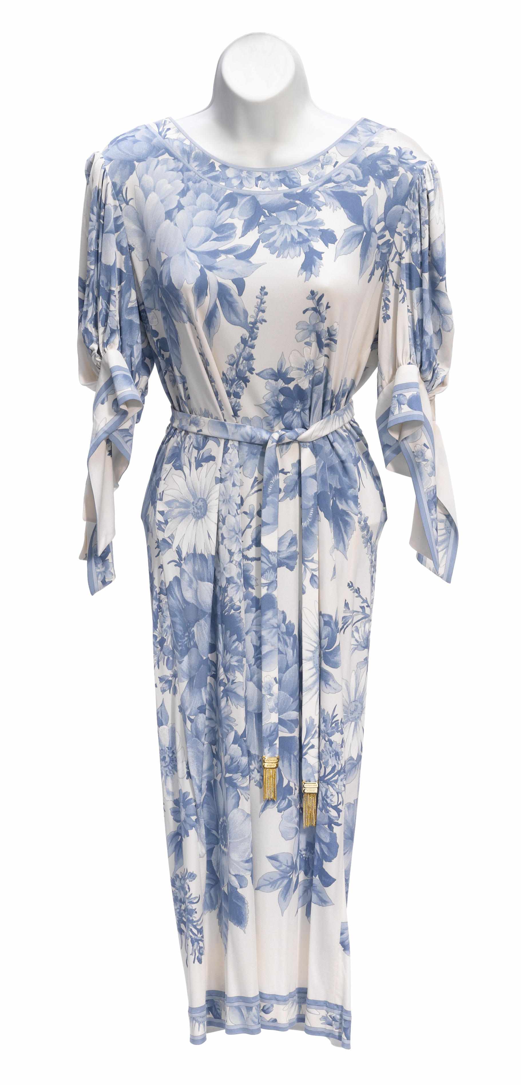 Appraisal: A Leonard blue and white floral dress with tasseled beltno