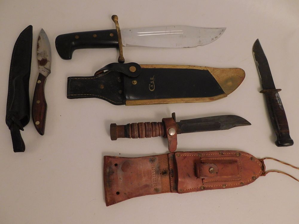 Appraisal: KNIVES INCLUDING CASE BOWIE KNIFE Lot of old knives Huge