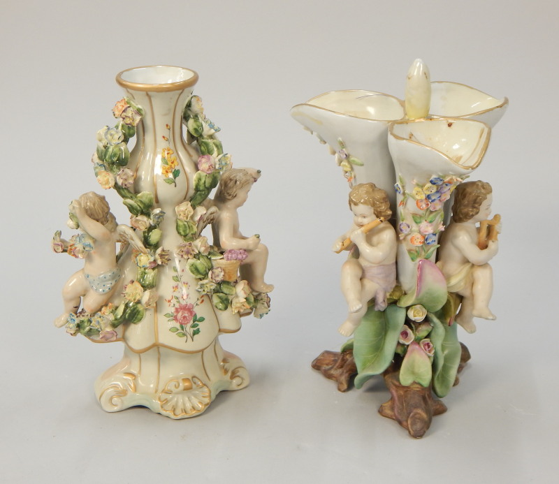 Appraisal: Two thC Continental porcelain pieces one a triple vase applied